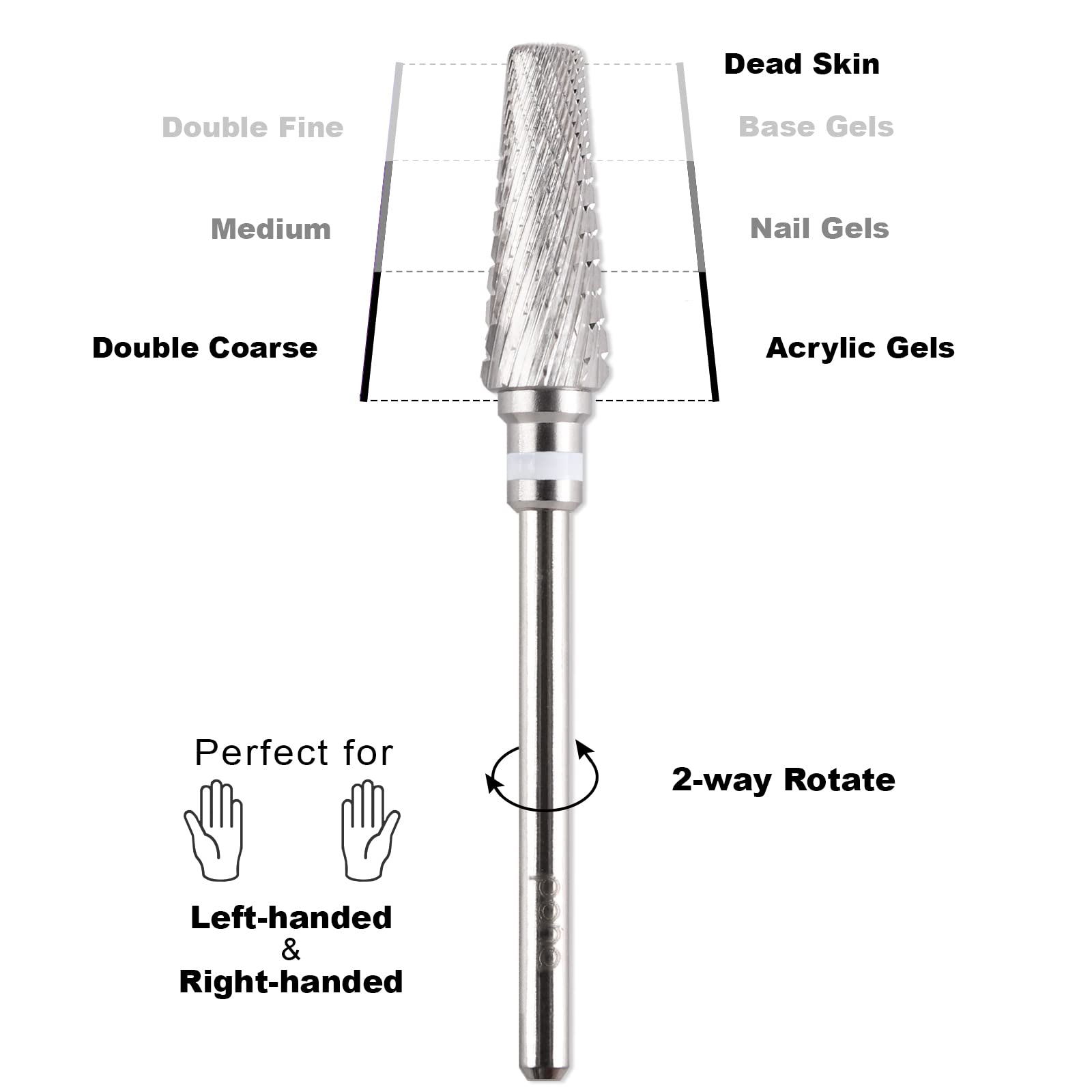 PANA 5-in-1 Pro Upgraded Multi-Function Drill Bit 3/32" Shank Size - (Silver, 2X Coarse to 2X Fine) - Mix Size Tungsten Drill Bit Fast Remove Acrylic Hard Gel Nail for Manicure Pedicure