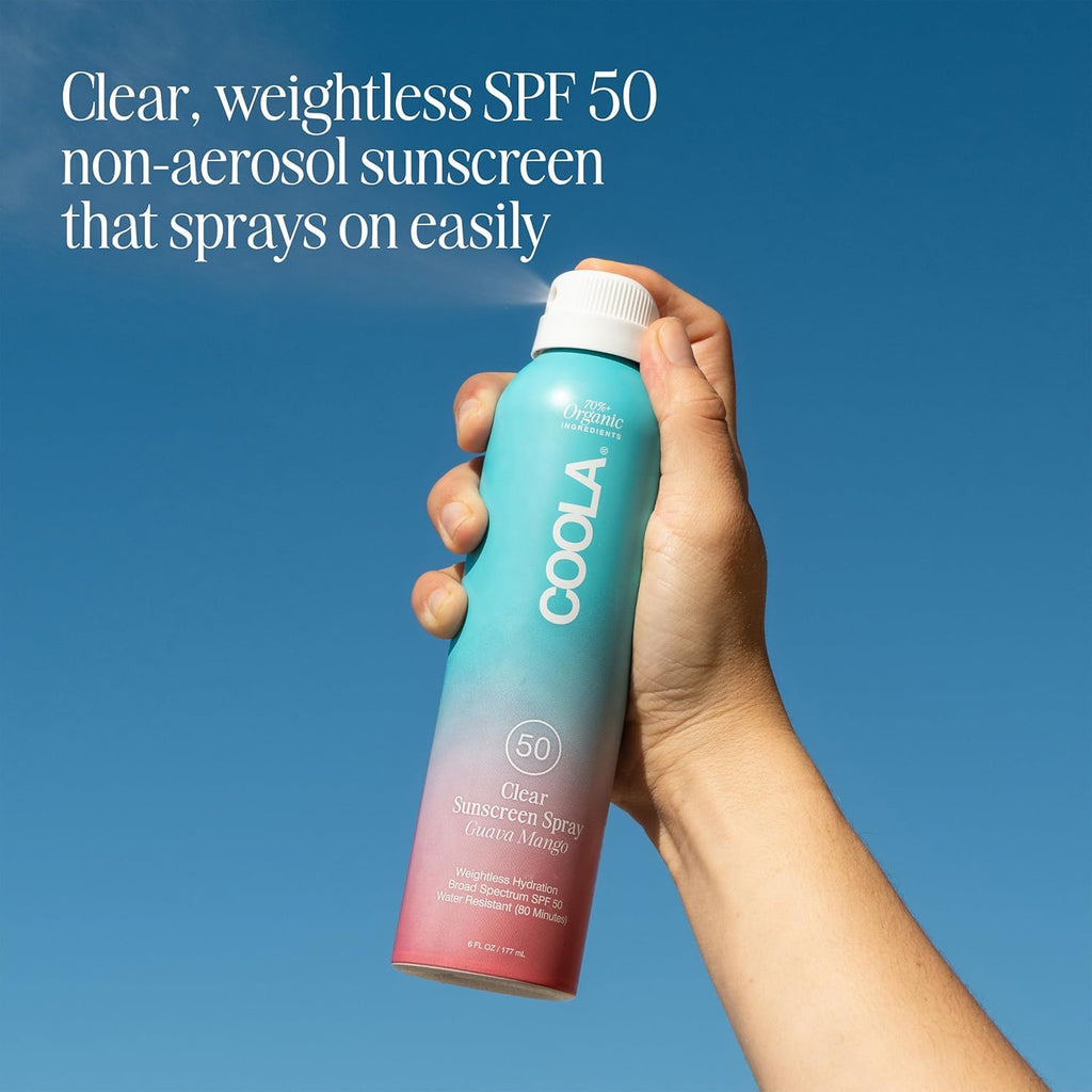 COOLA Organic Sunscreen SPF 50 Sunblock Spray, Dermatologist Tested Skin Care For Daily Protection, Vegan And Gluten Free, Guava Mango, 6 Fl Oz