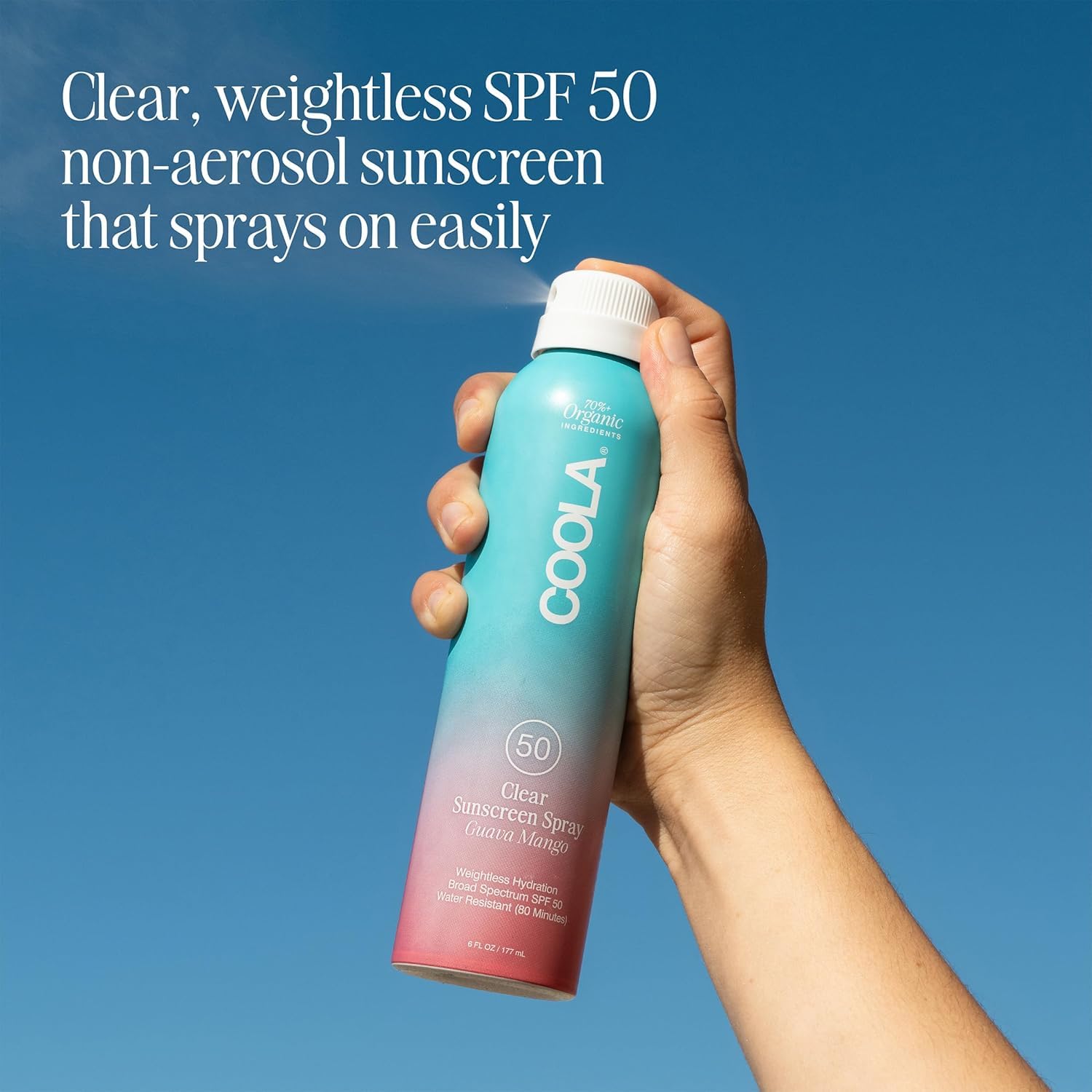 COOLA Organic Sunscreen SPF 50 Sunblock Spray, Dermatologist Tested Skin Care For Daily Protection, Vegan And Gluten Free, Guava Mango, 6 Fl Oz