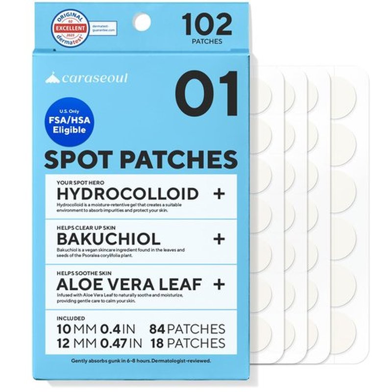 caraseoul Pimple Patches, 2 Size Hydrocolloid Acne Patch for Zits and Blemishes, Bakuchiol & Aloe Vera, Korean Skin Care, Easy to Use – Dermatology Tested