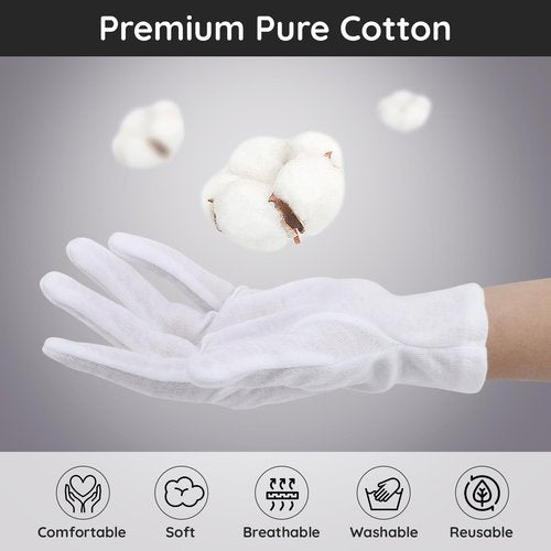 Segbeauty 24 Counts White Cotton Gloves, Large Thick Hand Gloves Moisturizing Overnight Sleeping for Dry Hands, 12 Pairs Washable Cotton Work Gloves, White Lotion Gloves Overnight for Men and Women