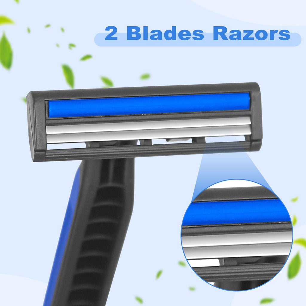 Fafortune Disposable Twin Blade Razors in Bulk, Individually Wrapped - Clear Safety Cap, For Homeless, Hotel, Airbnb, Travel (pack of 400,blue)