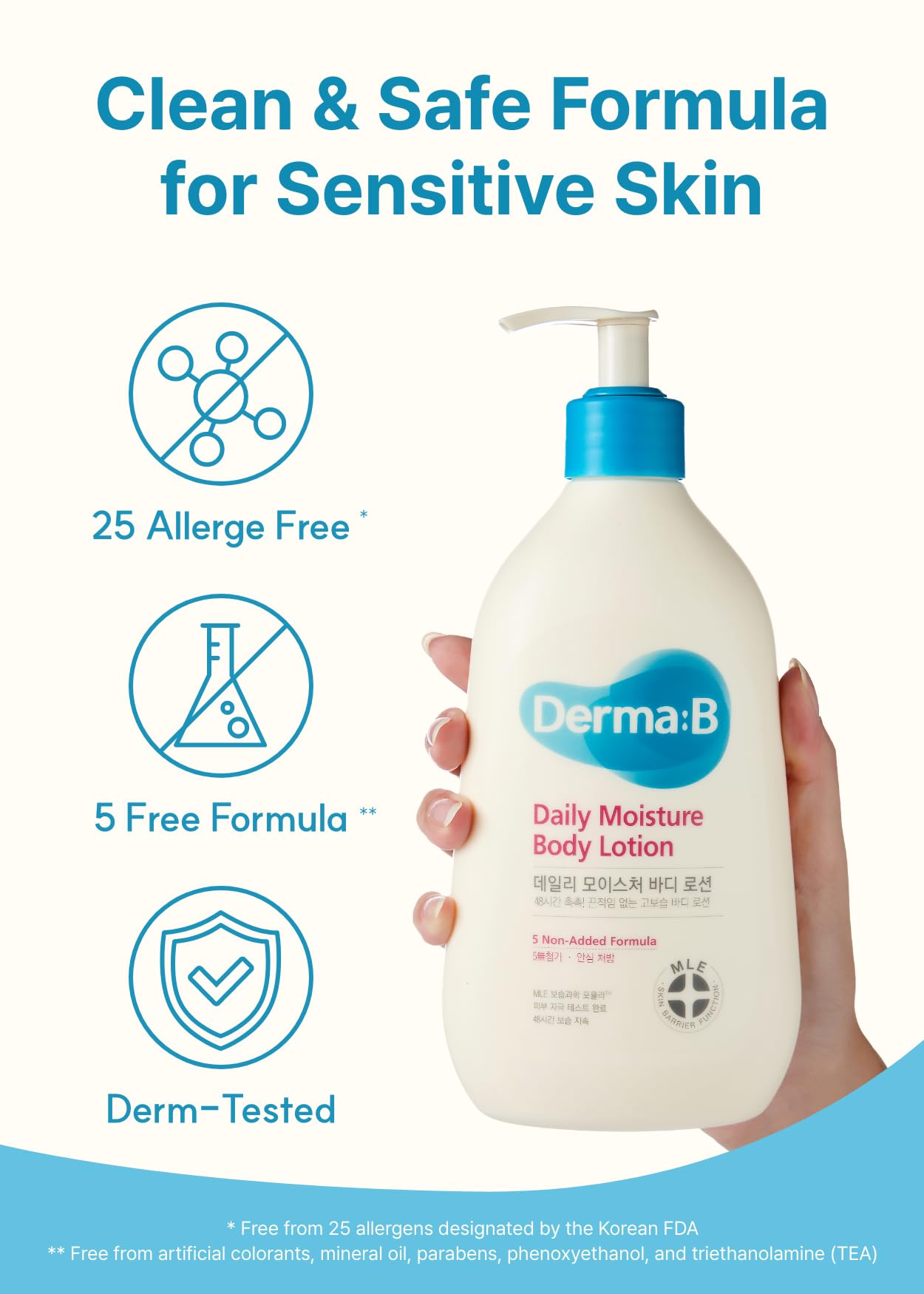Derma B | Daily Moisture Body Lotion | Body Cream for Dry Skin | Long-Lasting Body Moisturizer for Sensitive Skin | 13.5 fl oz (400ml)