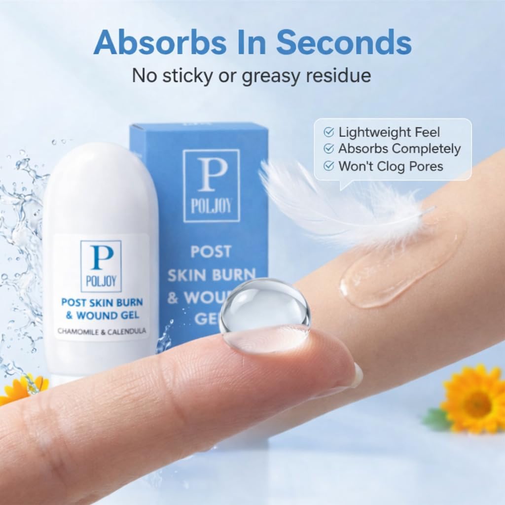 PolJoy Burn Gel, Hydrogel Based Botanical Gel with Calendula, Chamomile & Aloe; Lightweight, Non-Greasy Formula for Minor Burn Skin Care - 2 oz / 60 ml, Made in USA