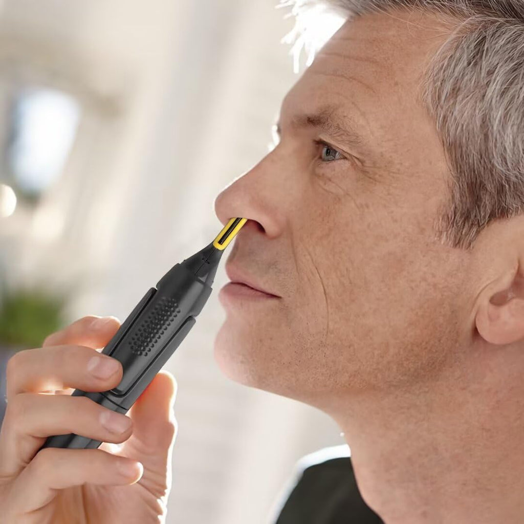 USonline911 Electric Nose Hair Electric Nose Ear Hair Trimmer Rechargeable Ear Face Eyebrow Shaver Automatic Shaving 2 x Brush Heads & 1 x Hair Brush 5.91x0.98in Gray Non-Slip G rip