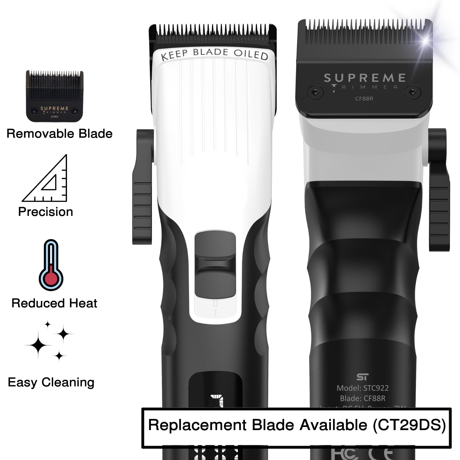 Supreme Trimmer 2Spee STC922 – Professional Cordless Hair Clipper with Removable Blade | 210 Min Runtime, 2-Speed Motor, Digital Display, Smooth Lever & Color Coded Guards