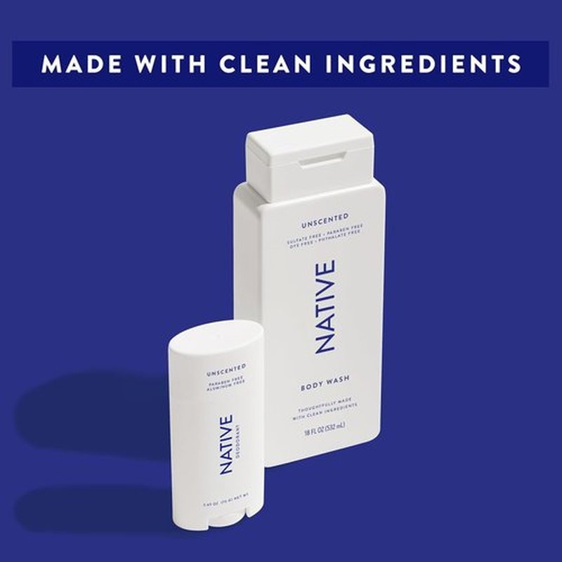 Native Body Wash - Naturally Derived Ingredients for Soft, Hydrated Skin | Unscented, 18 oz | Sulfate & Paraben Free