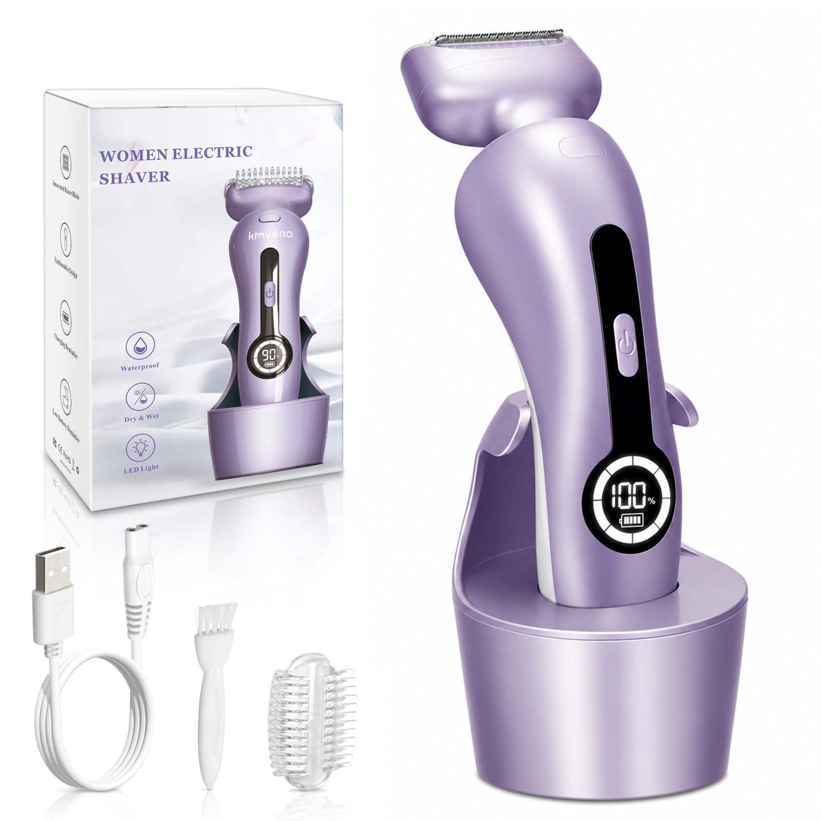 Electric Shaver for Women Electric Razor for Womens Bikini Legs Underarm Public Hairs Rechargeable Trimmer with Detachable Head Cordless Wet Dry Use