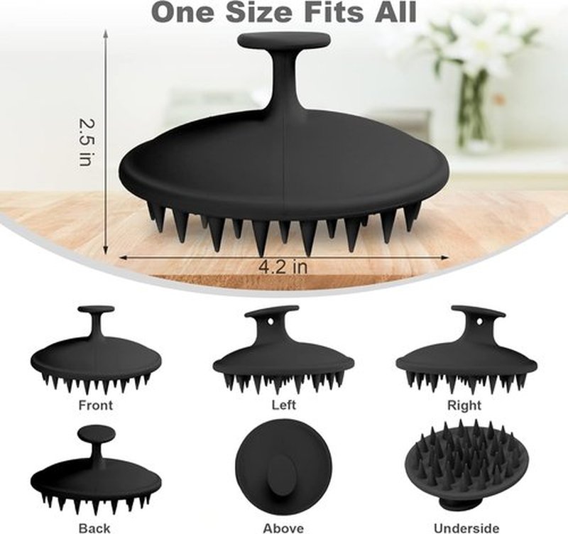 Meartchy Silicone Scalp Massager - Hair Growth & Dandruff Removal Brush | Soft Bristles for Wet/Dry Care (Black)
