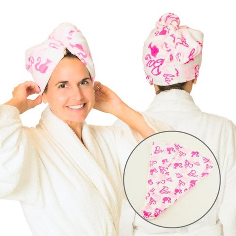 Barbie Microfiber Hair Towel Wrap Turban for Bath/Beauty/Travel for Straight, Wavy & Curly Hair, 2 Pack, (Officially Licensed Product) by Franco