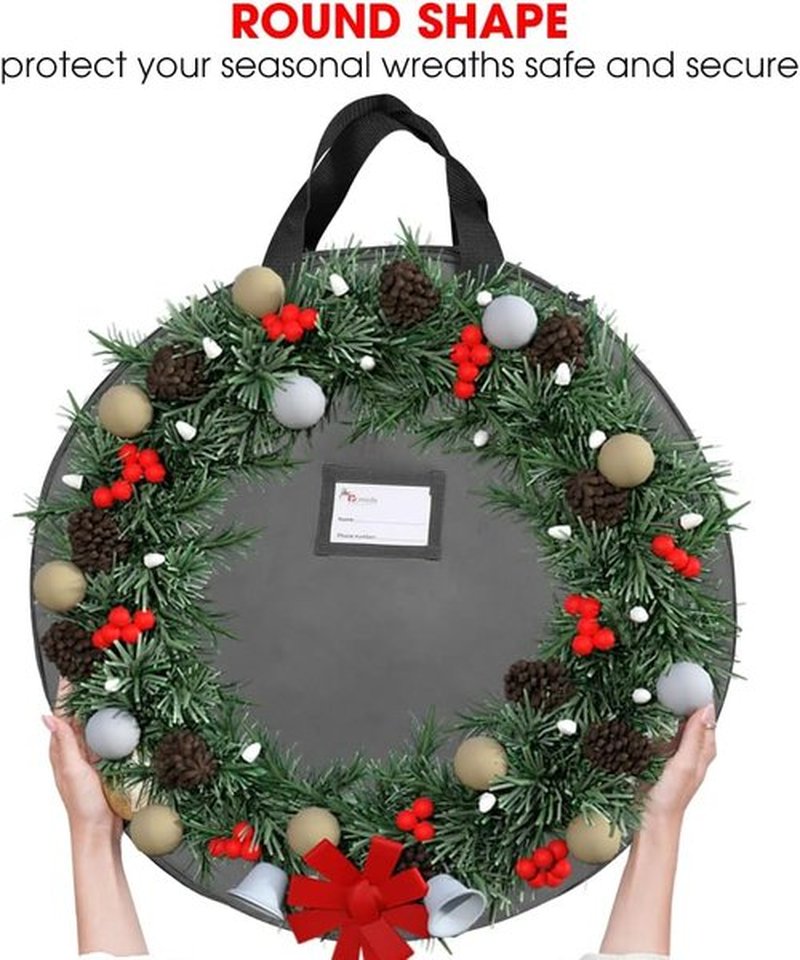 Primode Heavy Duty Christmas Wreath Storage Bag - Durable 600D Oxford Polyester, 24" Gray Holder