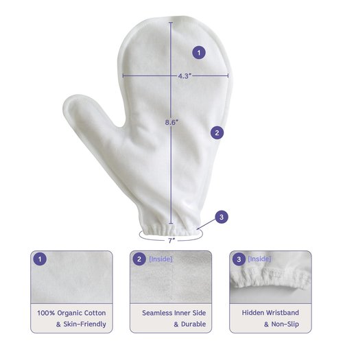 Manu&Pod Medium 3 Pairs Overnight Cotton Mitten Gloves for Dry Hands, Eczema & Psoriasis l Moisturizing Gloves for Women & Men l Wristband, White