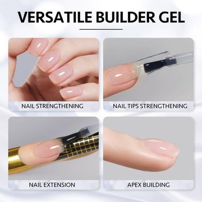 GAOY 2 Pcs 16ml Clear Builder Gel for Nails, Nail Strengthener in a Bottle, Nail Extension Hard Gel, Soak Off Long Lasting UV Light Cure, Base Coat Top Coat Needed