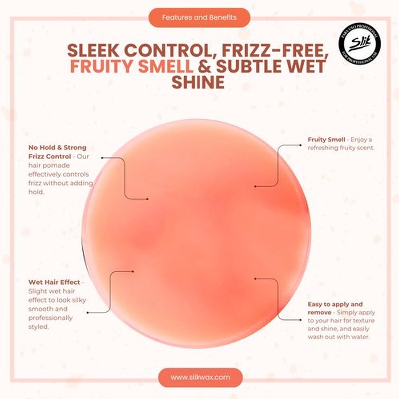 SLIK Hair Styling Pomade 100g / 3.5oz - Strong Frizz Control, Wet Hair Effect, Fruity Smell, Easy Wash Out for Men Women, Teens, and Kids