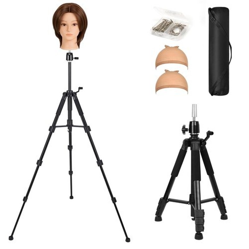 NomadSphere Wig Stand Tripod with Non-Slip Base 62 Inch Adjustable Metal Mannequin Head Stand with Hook, Heavy Duty Manikin Head Tripod for Making, Display, Training (Mannequin Head Not Included)