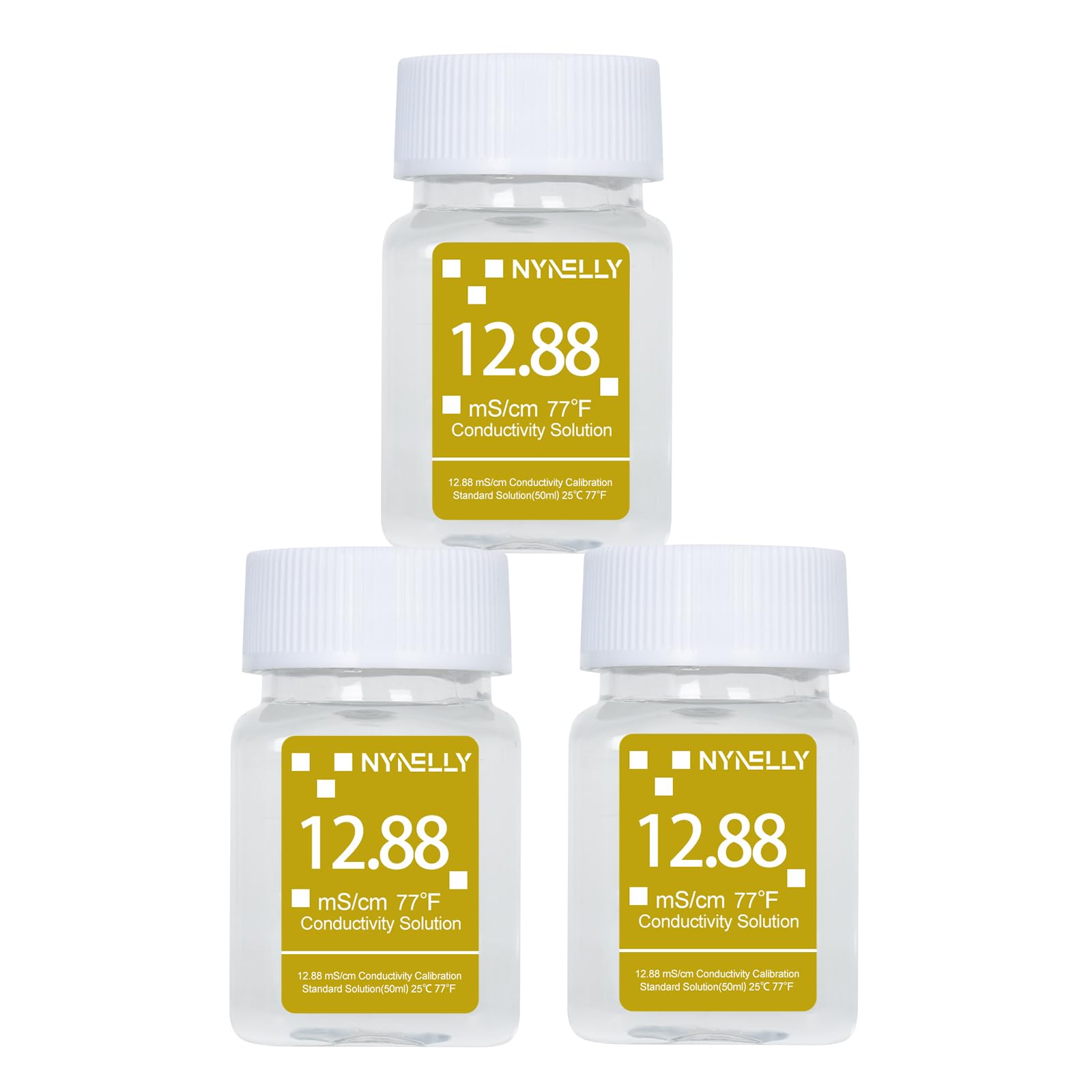 Nynelly 12.88 mS/cm Calibration Solution, Conductivity Salt Standard Buffer Solution for Salinity Tester, EC Meter, TDS Meter, Pool Salt Tester, Precise and Easy Calibration,3 Bottles of 50 ml