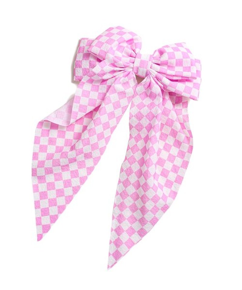 Pink Checkered Plaid Jumbo Bow Pinks Big Bows Large Pink White Buffalo Plaid Huge Bows PHB09 (Hair Scarves Bow)