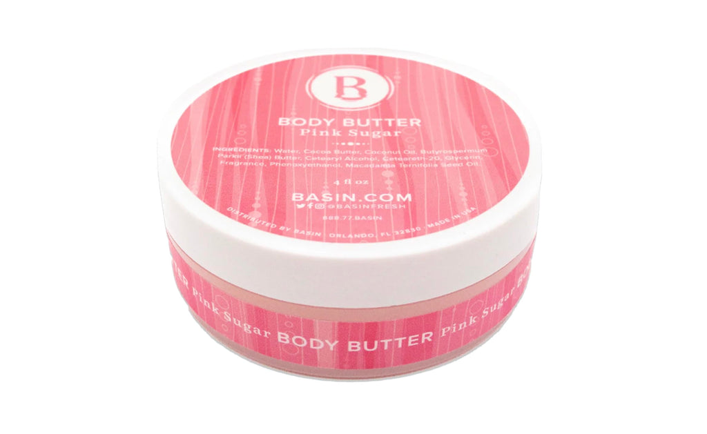 Basin Pink Sugar Body Butter - Natural Cotton Candy Scent Moisturizer with Shea Butter & Cocoa Butter - Sweet Body Cream for All Skin Types - Made in USA