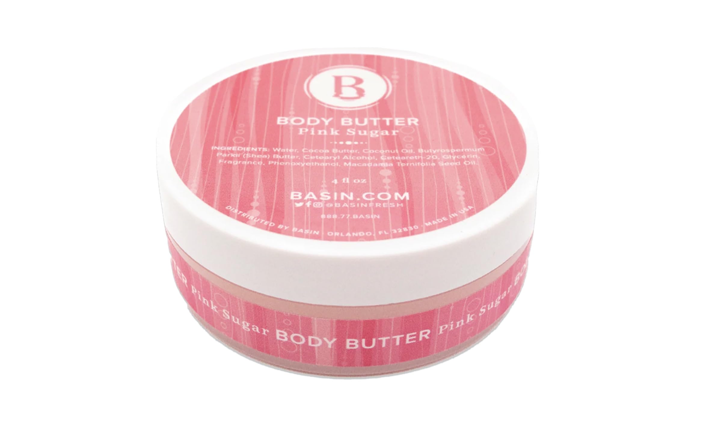 Basin Pink Sugar Body Butter - Natural Cotton Candy Scent Moisturizer with Shea Butter & Cocoa Butter - Sweet Body Cream for All Skin Types - Made in USA
