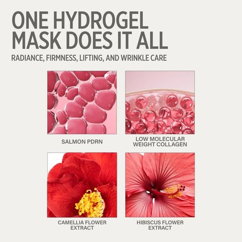 KEYTH Lucy PDRN Glow Collagen Hydrogel Mask - Deep Hydration & Skin Elasticity Boost | 4 Pack (1.34 oz Each)