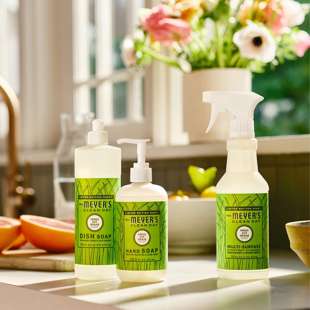 Mrs. MEYER'S CLEAN DAY Liquid Dish Soap, Fresh Cut Grass Scent, 16 Fl Oz Bottle - 3 Pack