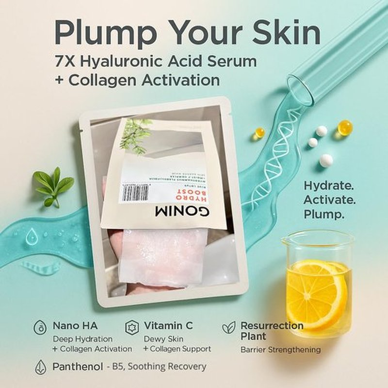 GONIM Korean Face Mask - Hydrating Sheet Masks with Hyaluronic Acid & Collagen | 10 Sheets