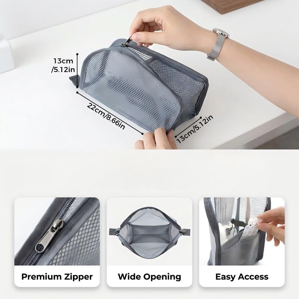 Fauppt Portable Lightweight Travel Toiletry Bag Standing Toiletry Bag,2026 EVA Mesh Cosmetic Waterproof Bag Travel Essentials (Grey*2)