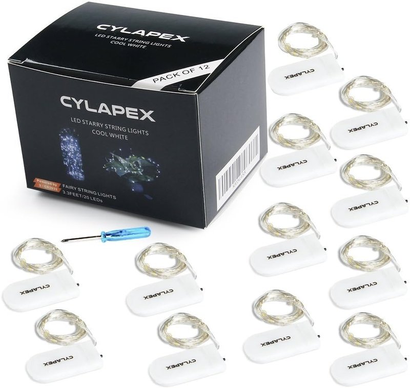 CYLAPEX 12 PCS Fairy Lights - Cool White 3.3FT Silvery Copper Wire | 20 LED Battery Powered String Lights for Weddings & Parties