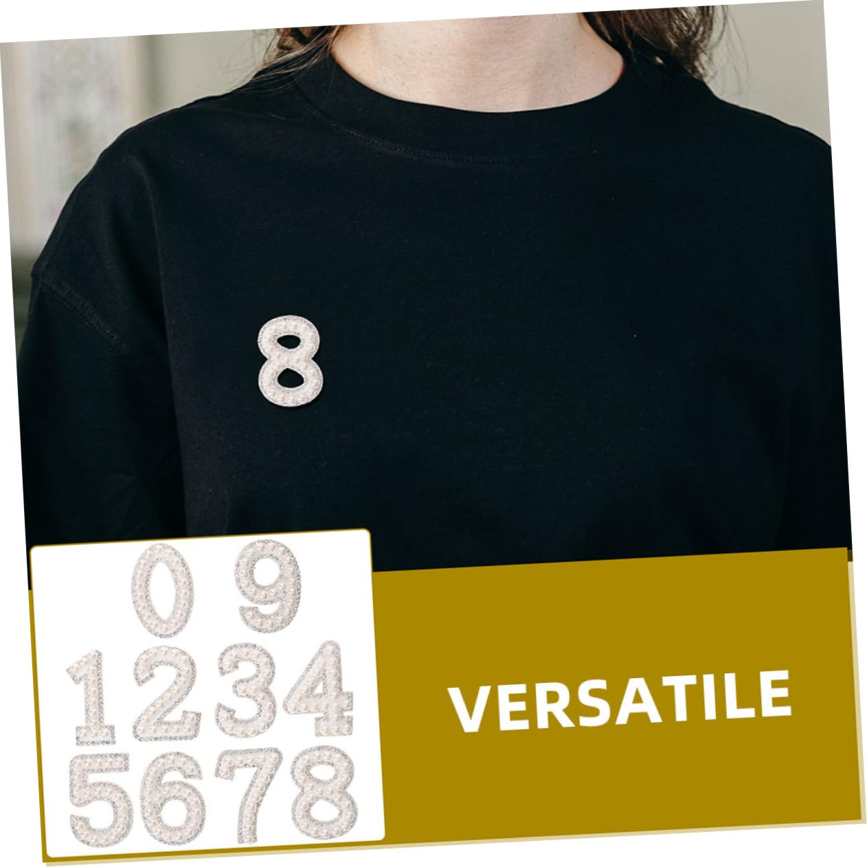 Angoily Number Stickers, 10PCS Bling Rhinestone Pearl Iron-On Patches DIY Faux Pearl Number Applique for Clothing Shoes Coat Patches, Gem Stickers, Dazzling Embellishments for Fashion Projects