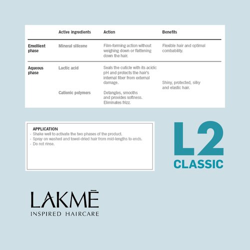 Lakmé L2 Classic Bi Phase Conditioner, Detangling Spray for Hair, Leave In Conditioner Spray For All Hair Types, 10.2 Fl Oz