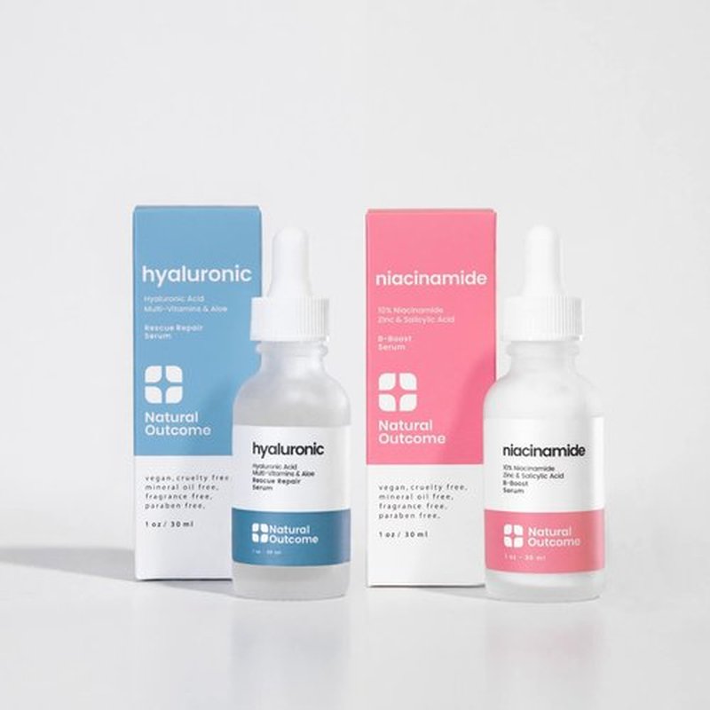 Natural Outcome Hydrating Hyaluronic Acid Serum and 10% Niacinamide Face Serum - Lightweight Anti Aging Facial Serum Set 1 oz Each, Vegan, Cruelty Free & Fragrance Free
