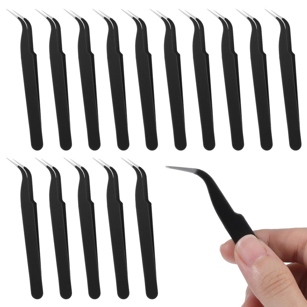 10 Pcs Tweezers for Crafting, Stainless Steel Curved Craft Tweezers, Black Sticker Tweezer Kit Multipurpose Precision Tweezer for DIY Jewelry Making, Scrapbooking, Eyelash Extension