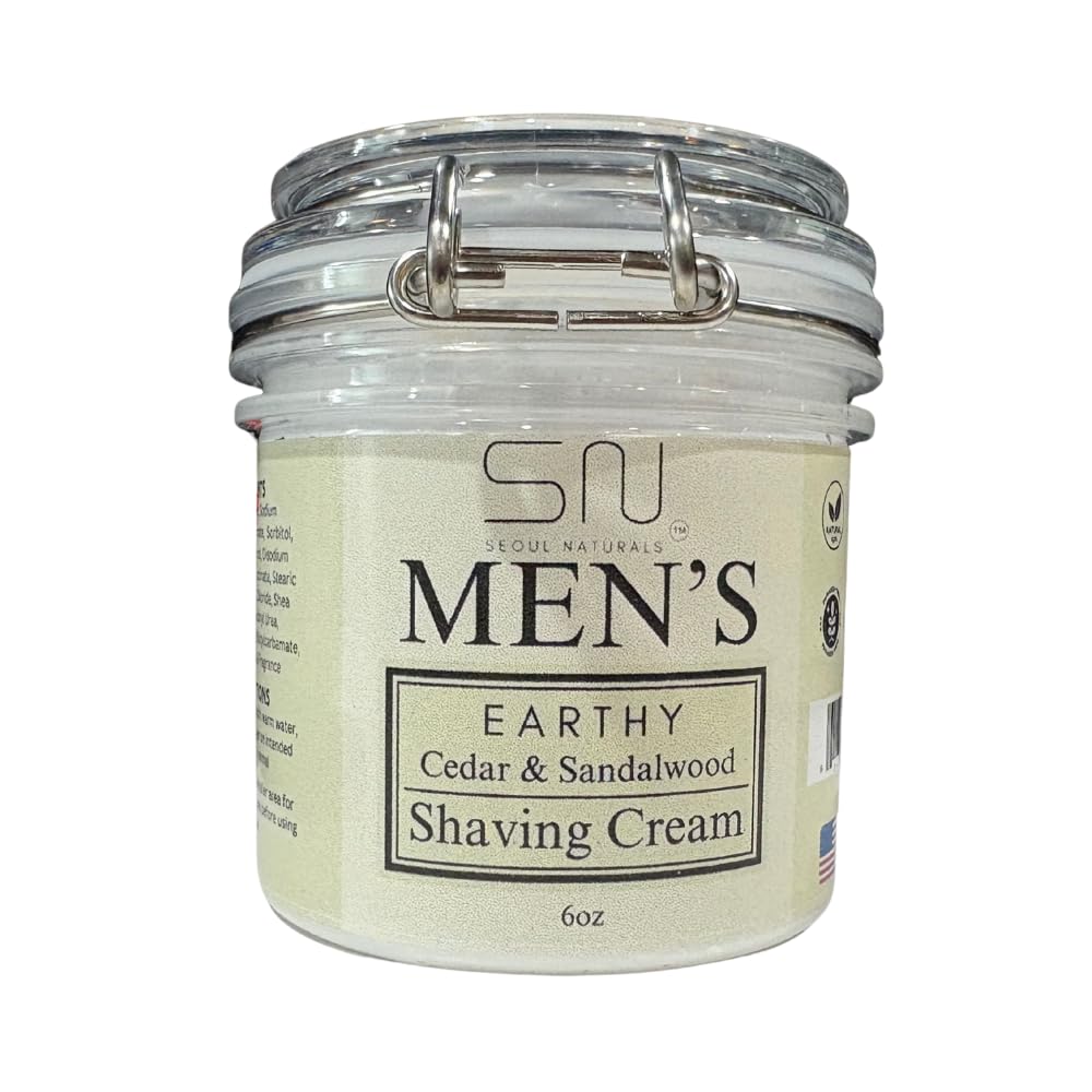 Seoul Naturals Cedarwood & Sandalwood Shaving Cream for Men – 100% Natural Handmade Shave Cream, Korean Beauty Inspired (K-Beauty), Smooth Traditional Wet Shave, 6 oz