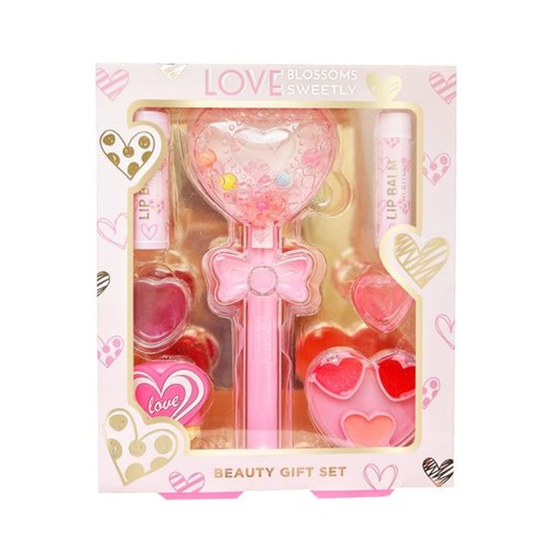 6-in-1 Heart Shine Lip gloss Set - 2 Lip Balms and Make Up Set and Magic Charm Bracelet | Girls Birthday Gift Box with Ice Cream Surprise Non Toxic, Party Favours