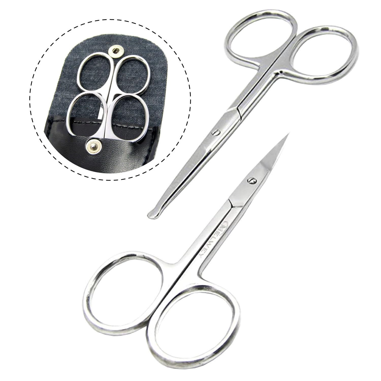 MELWEY Pack of 2 Rounded & Curved Blunt Tip Scissors, Eyebrow & Baby Nail