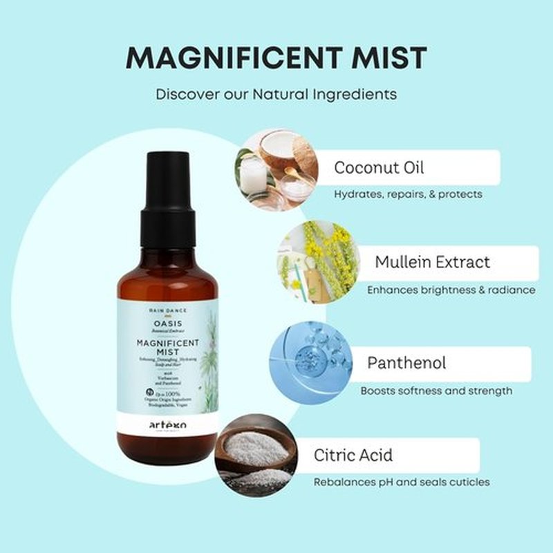 Artègo Rain Dance Oasis Mist - Leave-In Detangling & Moisturizing Hair Spray (5.1 oz) | Anti-Frizz & Shine