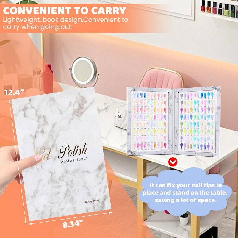 Velarionna 160 Nail Color Display Book with 240 Nail Tips and 1-200 Number Labels, Gel Polish Colors Card Board Professional Color Swatches Book