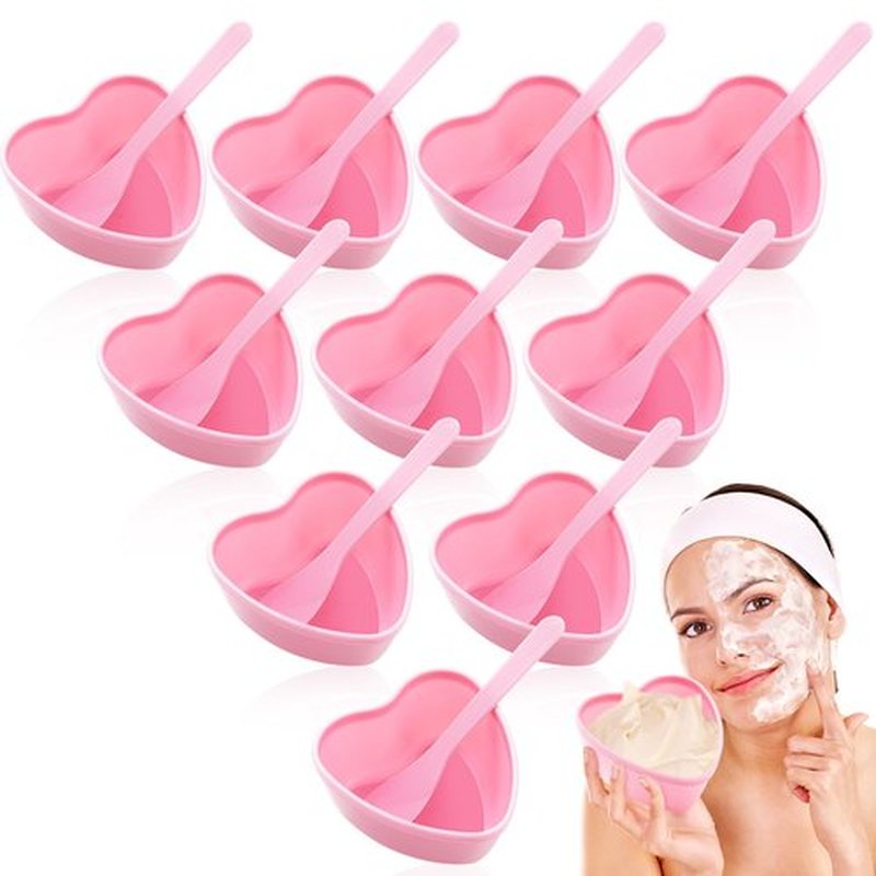 Teenyyou 5 Sets Facial Bowls Plastic Heart Shaped Facial Mask Mixing Set with Spatula Pink Facemask Bowl DIY Skin Care Mixing Tool Kit Esthetician Supplies for Lady Women Home Beauty Salon