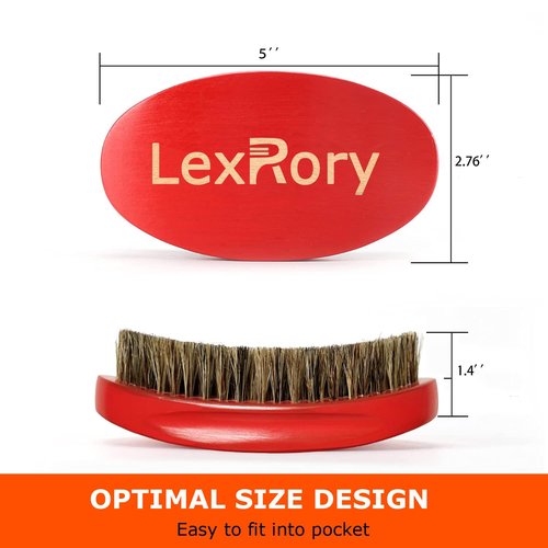 Soft Wave Brush for Men 360 - LexRory Curved Boar Brushes for Wavy Hair Brushing, Palm Wood Handle with Soft Boar Bristles for Wavers (Red)