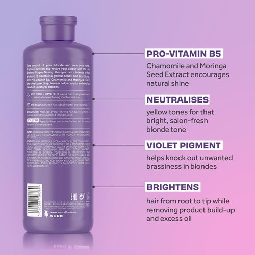 Lee Stafford Purple Toning Shampoo - Best Toner for Bleach Blonde & Grey Hair | Hydrating Cleanser, 16.9 Fl Oz