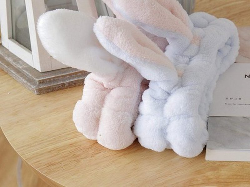 Skiennix Soft Flannel Bunny Ear Makeup Headband - 2 Pack for Comfortable Shower Use