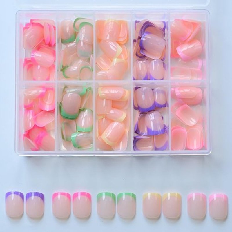 240 Pcs Short Press On Nails Square Fake Nails French Tip Nail Press Ons Set Solid Color False Nails Full Cover Acrylic Glue on Nails Reusable Glossy Artificial Nail Kit for Women Girls Manicure