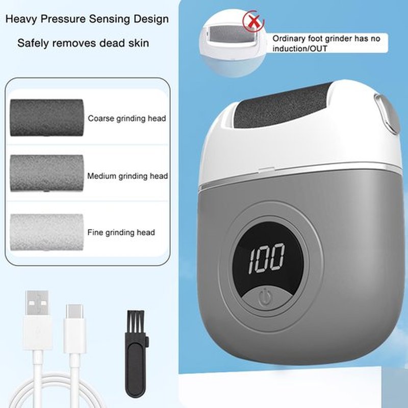 Electric Foot Callus Remover, 2024 New USB Rechargeable Foot Repair and Grinding Device, Heel Polisher Digital Display, Electric Foot Exfoliating Scrubber with 3 Grinding Heads 2 Speeds (Grey)