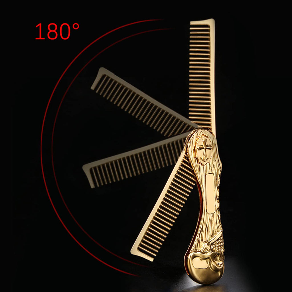 Foldable Hair Comb for Men & Women – Anti-Static Zinc Alloy Pocket Hairdressing Brush, Mini Beard & Mustache Styling Tool, Folding Barber Hair Comb for Travel, Home & Salon (Gold)