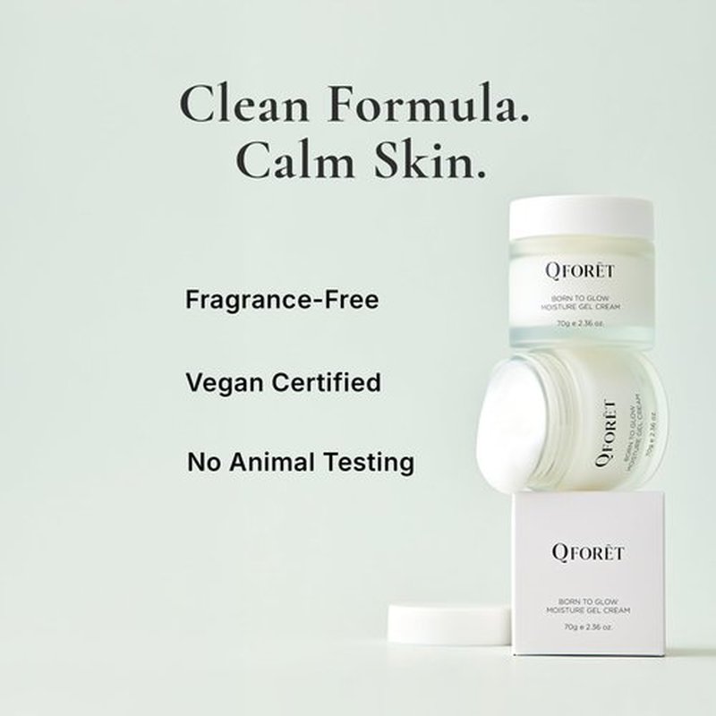 QFORET Born to Glow Face Moisturizer, Makeup Prep Gel-Cream, Fragrance-Free, Vegan Phyto Mucin + Ceramides + Peptides, 2.36 fl oz