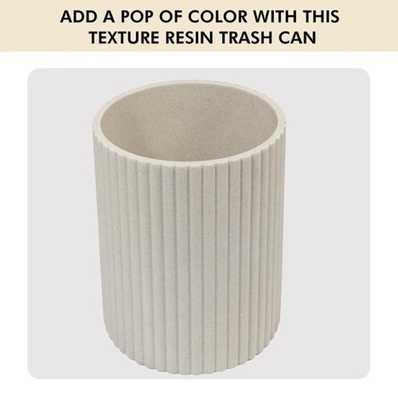 Beige Luxury Stone Trash Can by [Brand Name] - Modern Resin Wastebasket for Bathrooms & Offices