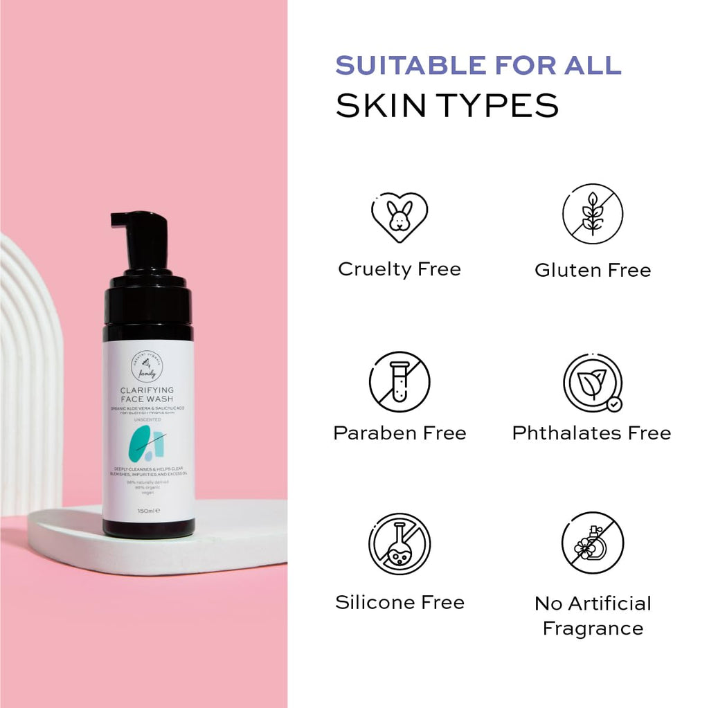 The Natural and Organic Family Clarifying Face Wash with Salicylic Acid - Facial Cleanser for Oily, Normal, and Combination Skin - Exfoliating, Pore Minimizing Formula for Teens