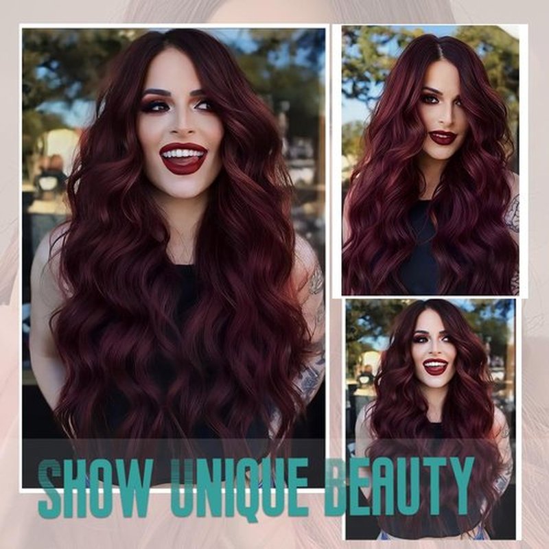 Red Wigs for Women Long Wavy Wig Natural Middle Part Wine Red Wig Synthetic Curly Wave Hair Replacement Wigs Heat Resistant Fiber Hair Wig for Daily Party (26'' Red)