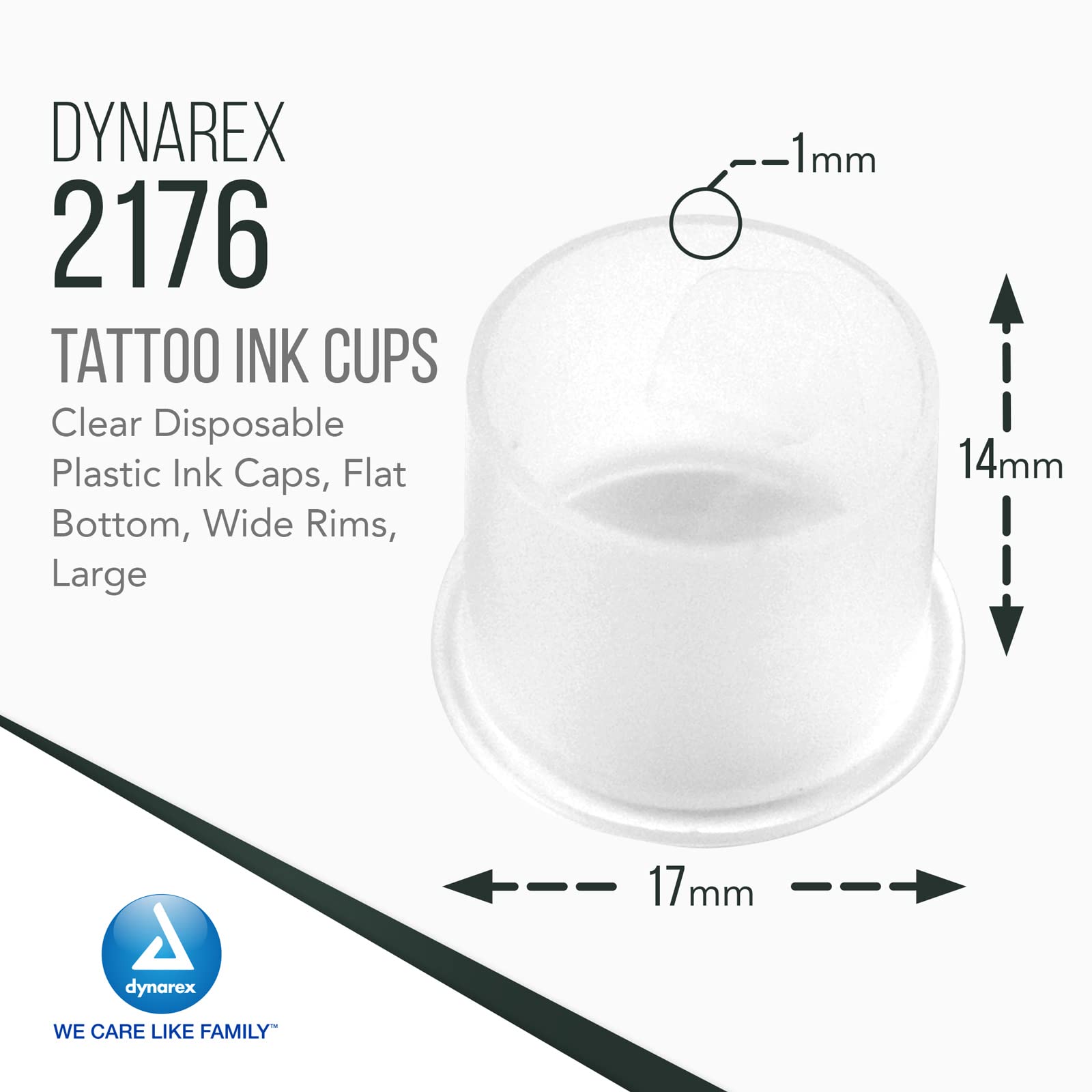 Dynarex Tattoo Ink Cups - 17mm Clear Disposable Plastic Ink Caps for Tattooing - Tattoo Ink Caps with Flat Bottom, Wide Rims - 1000 Per Bag, 10 Bags