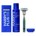 Harry's Plus Trial Shaving Kit for Men - Premium Handle, Razor Blade Cartridge, Foaming Shave Gel, and Travel Blade Cover - Advanced Pivoting System - Moss